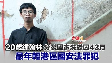 Photo of 20歲鍾翰林分裂國家洗錢囚43月 最年輕港區國安法罪犯