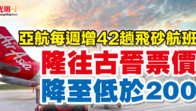 Photo of 亞航每週增42趟飛砂航班  隆往古晉票價降至低於200