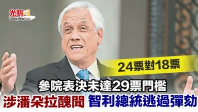 Photo of 24票對18票 參院表決未達29票門檻 涉潘朵拉醜聞 智利總統逃過彈劾