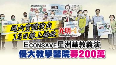 Photo of 週六實體演出 12日線上播放 Econsave星洲華教義演 優大教學醫院募200萬