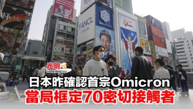Photo of 日本昨確認首宗Omicron 當局框定70密切接觸者