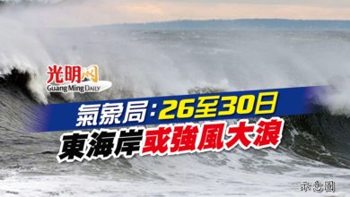 Photo of 氣象局：26至30日 東海岸或強風大浪
