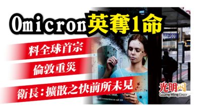Photo of 英Omicron奪1命 料全球首宗 倫敦重災