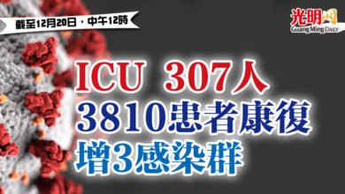 Photo of ICU 307人 3810患者康復  增3感染群