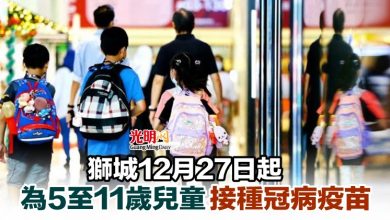 Photo of 獅城12月27日起 為5至11歲兒童接種冠病疫苗