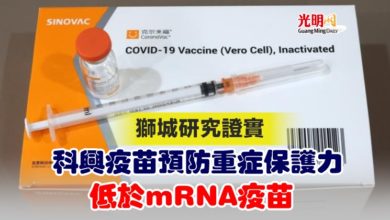 Photo of 獅城研究證實 科興疫苗預防重症保護力低於mRNA疫苗