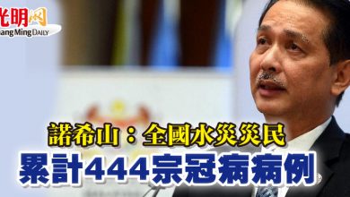 Photo of 諾希山：全國水災災民  累計444宗冠病病例