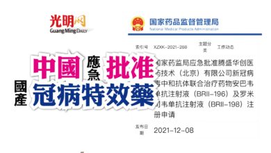 Photo of 中國應急批准首個國產冠病特效藥