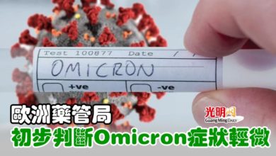 Photo of 歐藥管局初步判斷Omicron症狀輕微