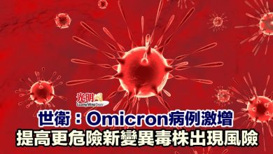 Photo of 世衛：Omicron病例激增 提高更危險新變異毒株出現風險