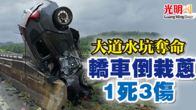 Photo of 大道水坑奪命 轎車倒栽蔥 1死3傷