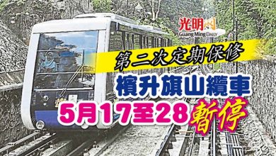 Photo of 第二次定期保修 升旗山纜車5月17至28暫停