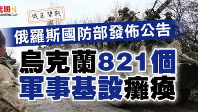 Photo of 【俄烏開戰】俄羅斯國防部發佈公告 烏克蘭821個軍事基設癱瘓