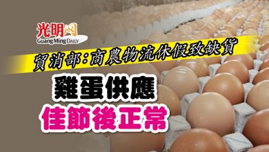 Photo of 貿消部：商農物流休假致缺貨 雞蛋供應佳節後正常