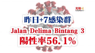 Photo of 昨日+7感染群  Jalan Delima Bintang 3陽性率56.1%