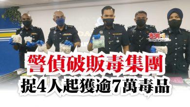Photo of 警偵破販毒集團  捉4人起獲逾7萬毒品