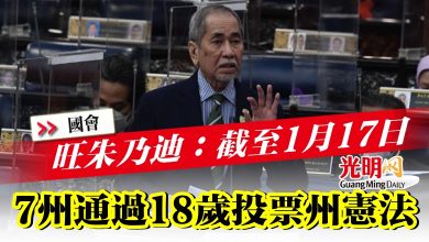 Photo of 【國會】旺朱乃迪：截至1月17日 7州通過18歲投票州憲法