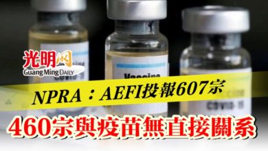 Photo of NPRA：AEFI投報607宗   460宗與疫苗無直接關系