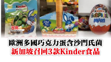 Photo of 歐洲多國巧克力蛋含沙門氏菌  新加坡召回3款Kinder食品