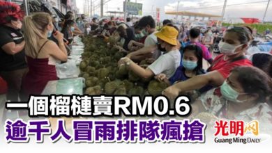 Photo of 一個榴槤賣RM0.6 逾千人冒雨排隊瘋搶