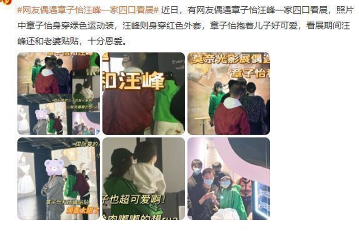 網友在社交平台發文，偶遇章子怡全家現身北京看展覽.