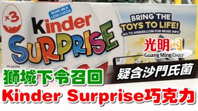 Photo of 疑含沙門氏菌 獅城下令召回Kinder Surprise巧克力