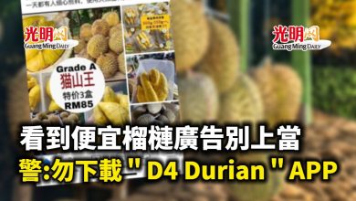 Photo of 看到便宜榴槤廣告別上當 警:勿下載“D4榴槤”APP