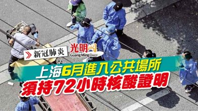 Photo of 【新冠肺炎】上海6月進入公共場所 須持72小時核酸證明