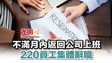 Photo of 不滿月內返回公司上班 220員工集體辭職