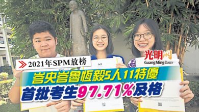 Photo of 【2021年SPM放榜】峇央峇魯恆毅5人11特優 首批考生97.71%及格