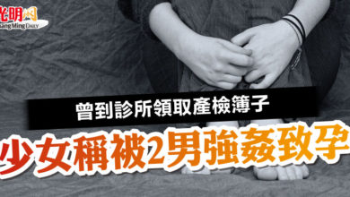 Photo of 曾到診所領取產檢簿子 少女稱被2男強姦致孕