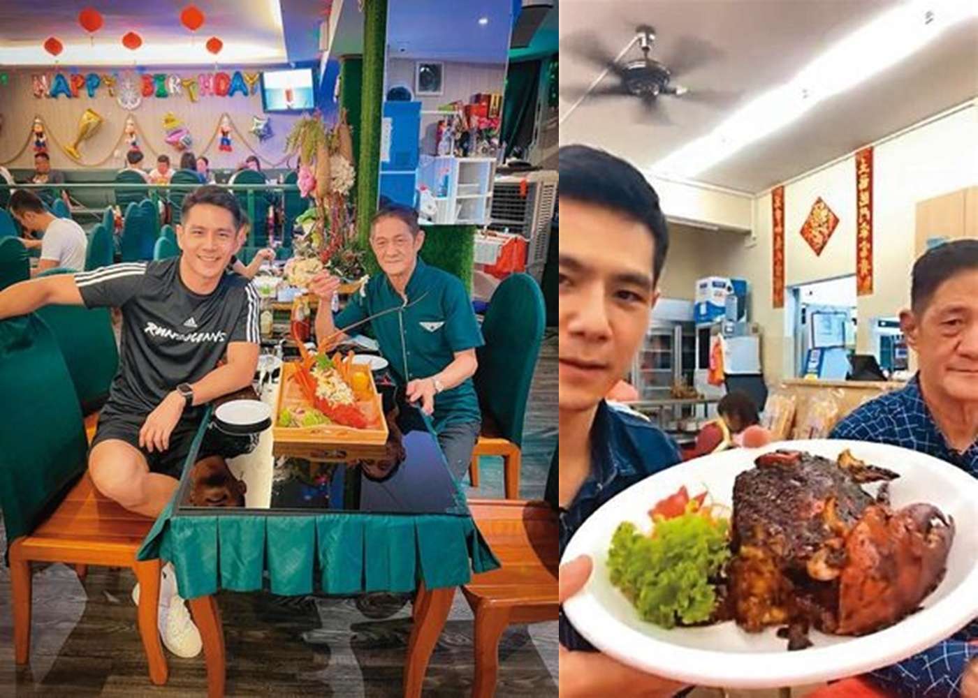 祖雄回馬來西亞度假，不時幫老爸的海鮮餐廳宣傳，父子倆還同吃龍蝦大餐。