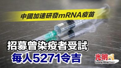Photo of 中國加速研發mRNA疫苗 招募曾染疫者受試 每人5271令吉