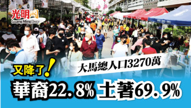 Photo of 華裔人口23%減至22.8% 總人口3270萬 土著佔69.9%