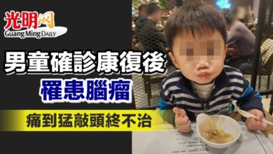 Photo of 男童確診康復後罹患腦瘤 痛到猛敲頭終不治