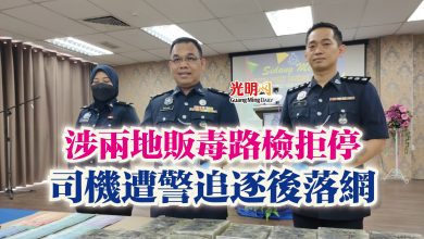 Photo of 涉兩地販毒路檢拒停  司機遭警追逐後落網