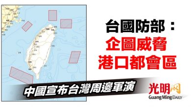 Photo of 中國宣布台灣周邊軍演 台國防部：企圖威脅港口都會區