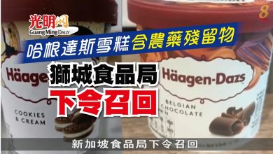 Photo of 哈根達斯雪糕含農藥殘留物 獅城食品局下令召回