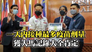 Photo of 一天內接種最多疫苗劑量  獲大馬記錄大全肯定