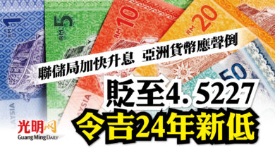 Photo of 聯儲局加快升息 亞洲貨幣應聲倒 貶至4.5227 令吉24年新低