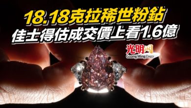 Photo of 18.18克拉稀世粉鉆 佳士得估成交價上看1.6億