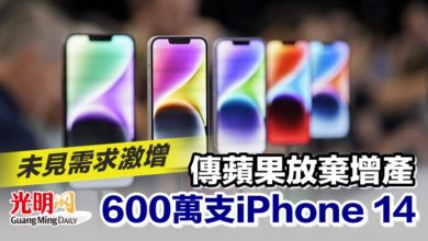 Photo of 未見需求激增 傳蘋果放棄增產600萬支iPhone 14