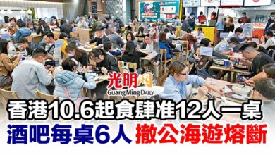Photo of 香港10.6起食肆准12人一桌 酒吧每桌6人 撤公海遊熔斷