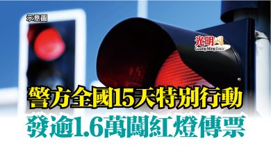 Photo of 警方全國15天特別行動  發逾1.6萬闖紅燈傳票