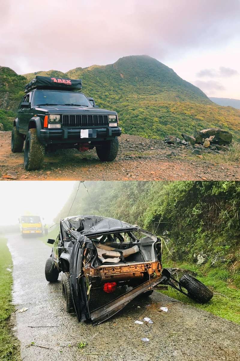 車體嚴重變形下，幸好最後保住了性命。