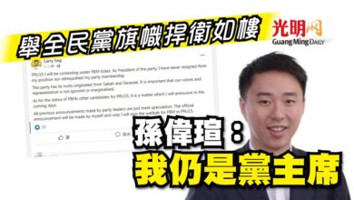 Photo of 舉全民黨旗幟捍衛如樓 孫偉瑄：我仍是黨主席