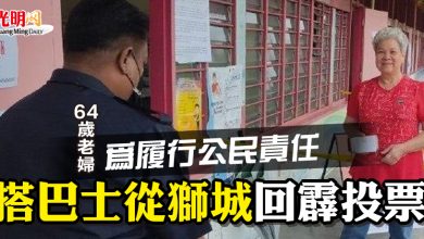 Photo of 64歲老婦為履行公民責任 搭巴士從獅城回霹投票