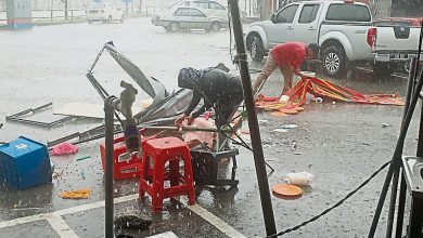 Photo of 大雨傘遭狂風吹翻路中 小販夫婦拾取險遭車撞