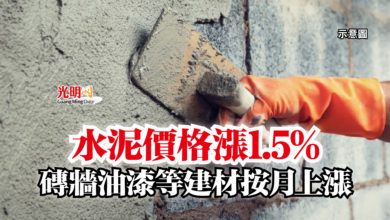 Photo of 水泥價格漲1.5%  磚牆油漆等建材按月上漲