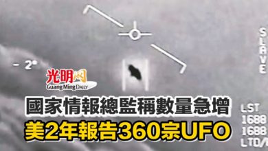 Photo of 國家情報總監稱數量急增 美2年報告360宗UFO